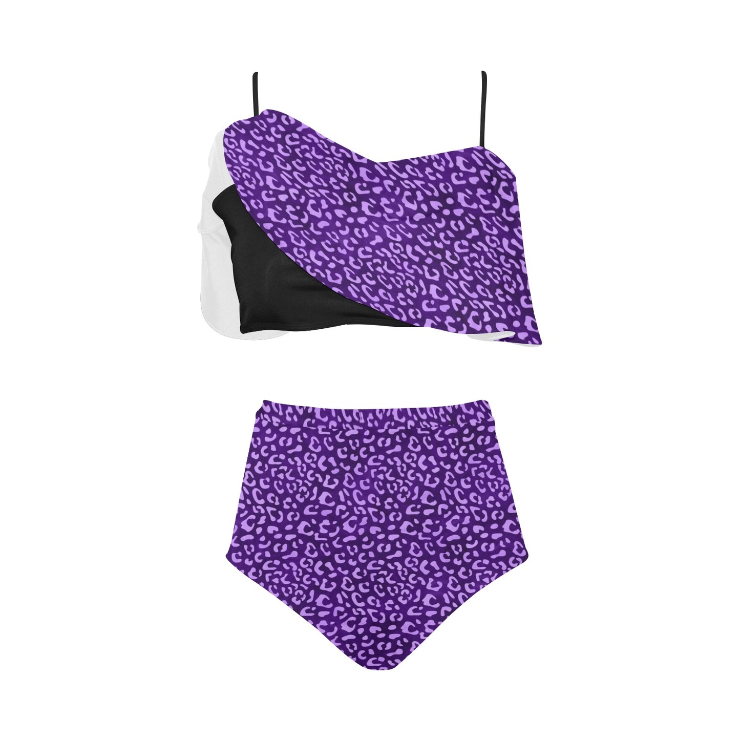 PurpleLeopard High Waisted Flounce Bikini Set