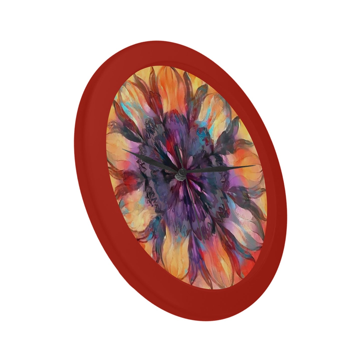 Painted Flower Red Plastic Wall Clock