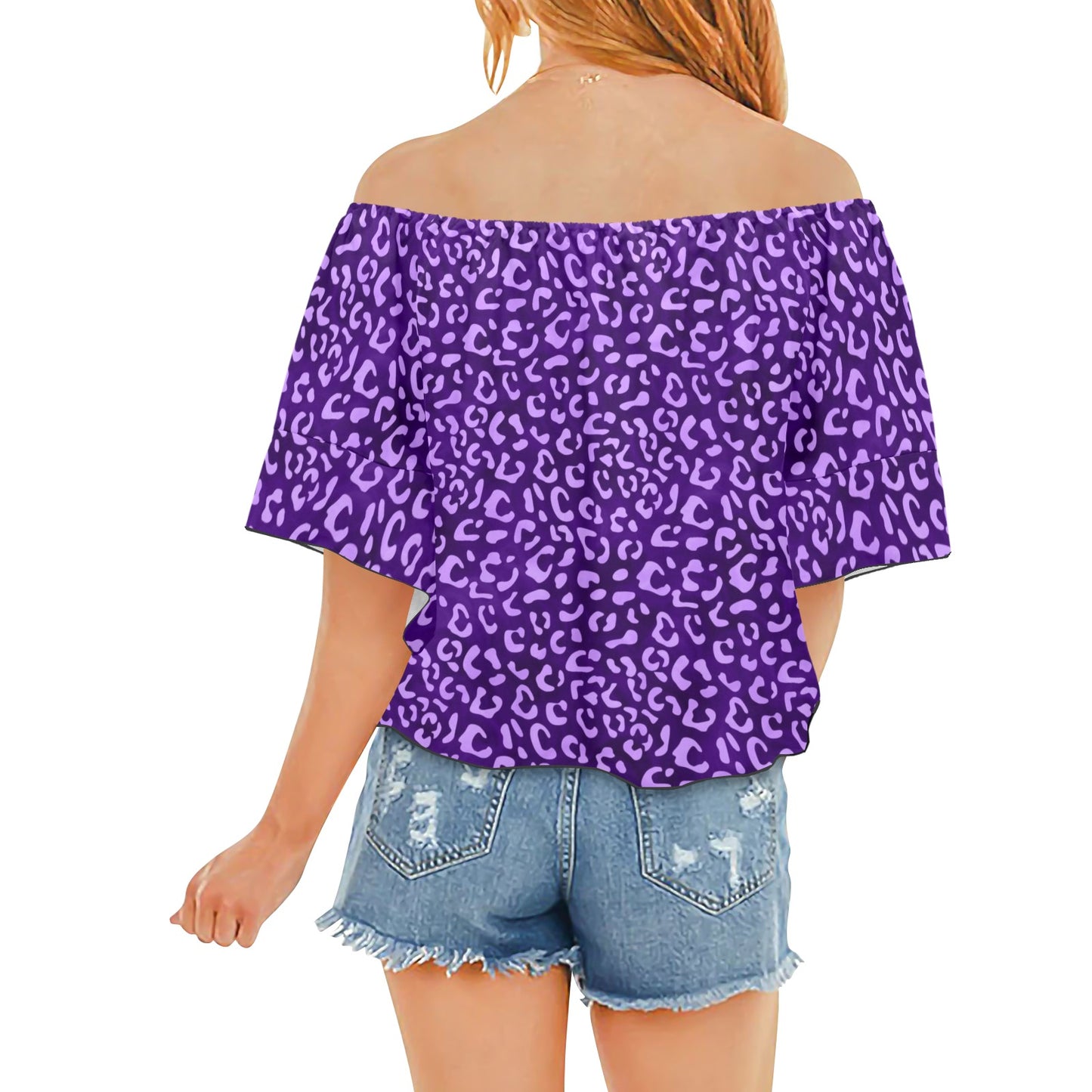 Purple Leopard Blouse Off Shoulder Knot Front Blouse Top