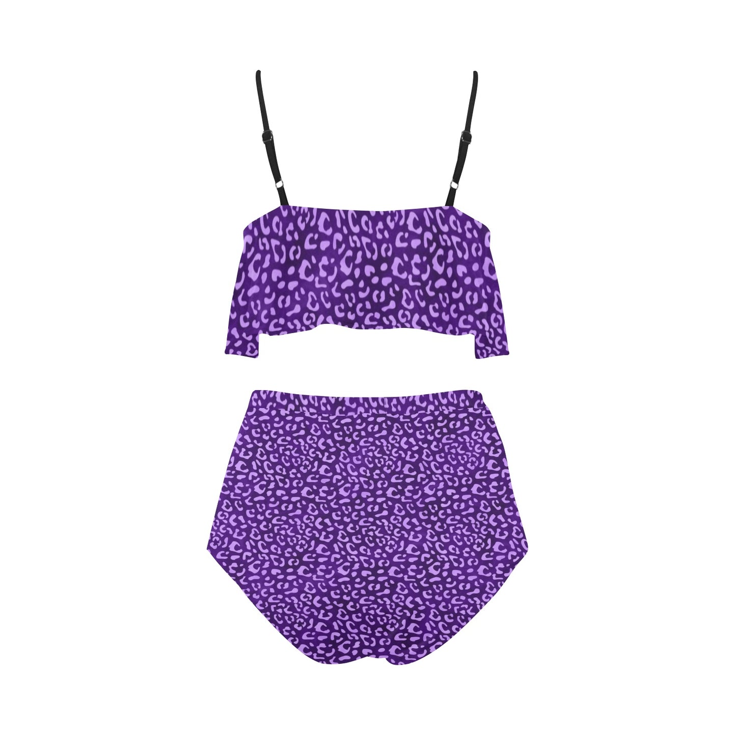 PurpleLeopard High Waisted Flounce Bikini Set