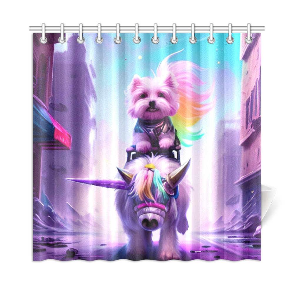 Ashie Poo the Muse Riding a Unicorn Shower Curtain 72"x72"