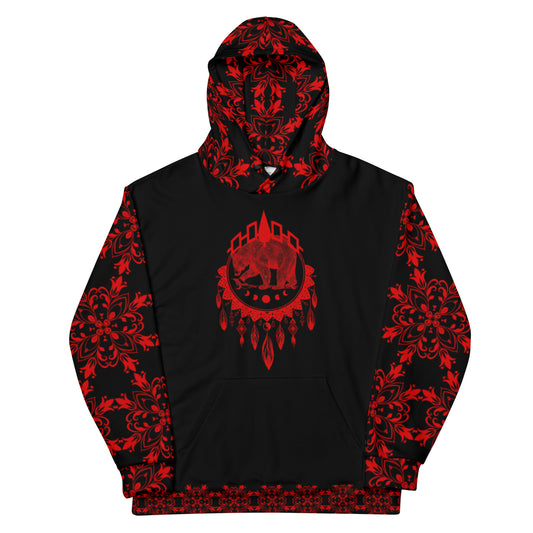 Unisex Hoodie Bear Red on Black