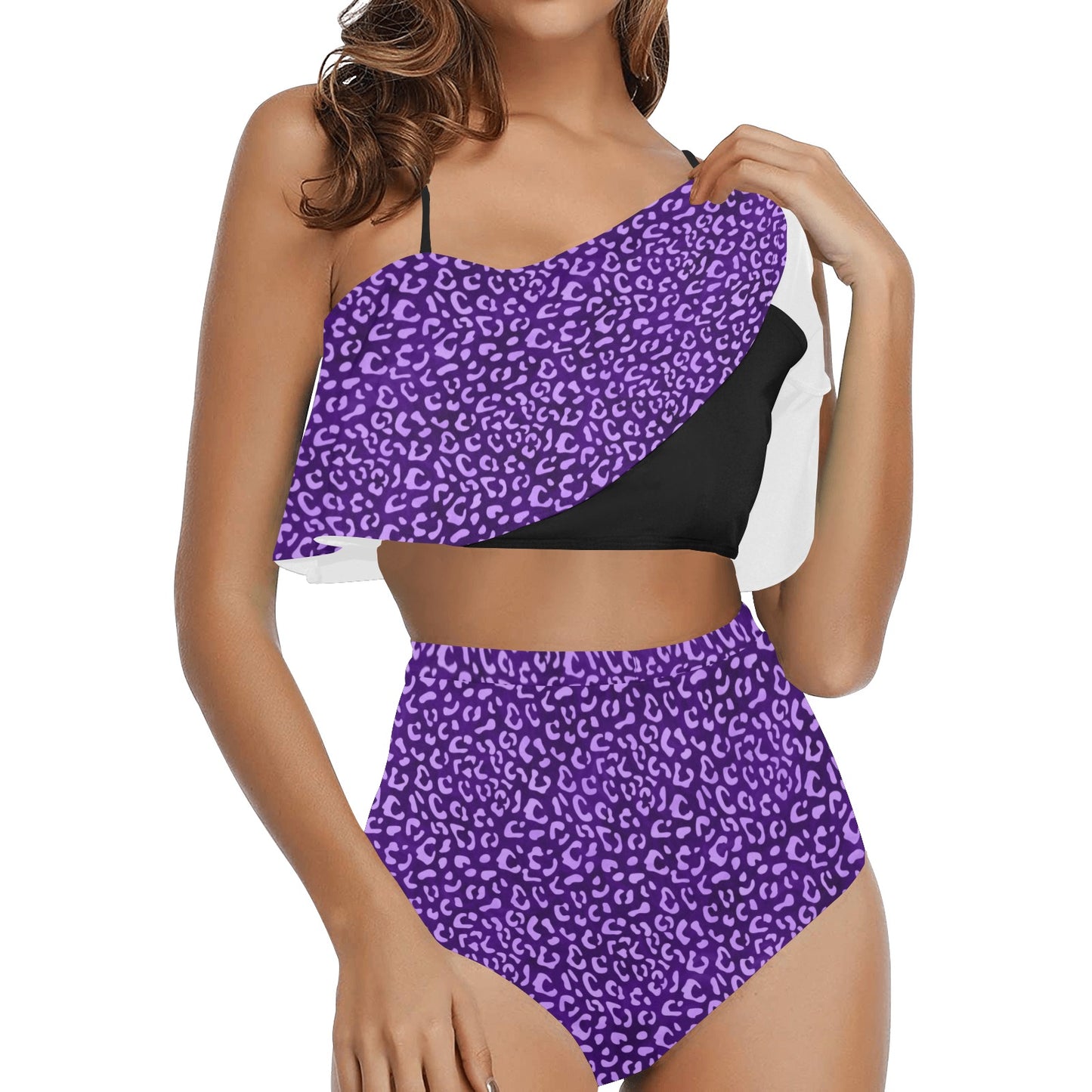 PurpleLeopard High Waisted Flounce Bikini Set