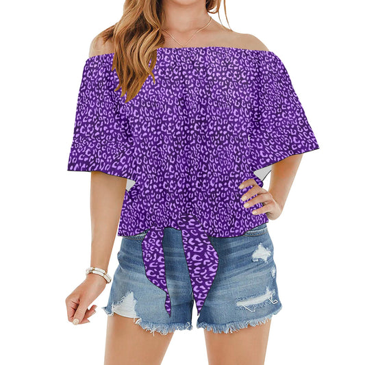 Purple Leopard 2 Off Shoulder Knot Front Blouse Top