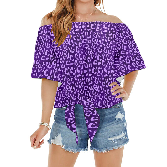 Purple Leopard Blouse Off Shoulder Knot Front Blouse Top