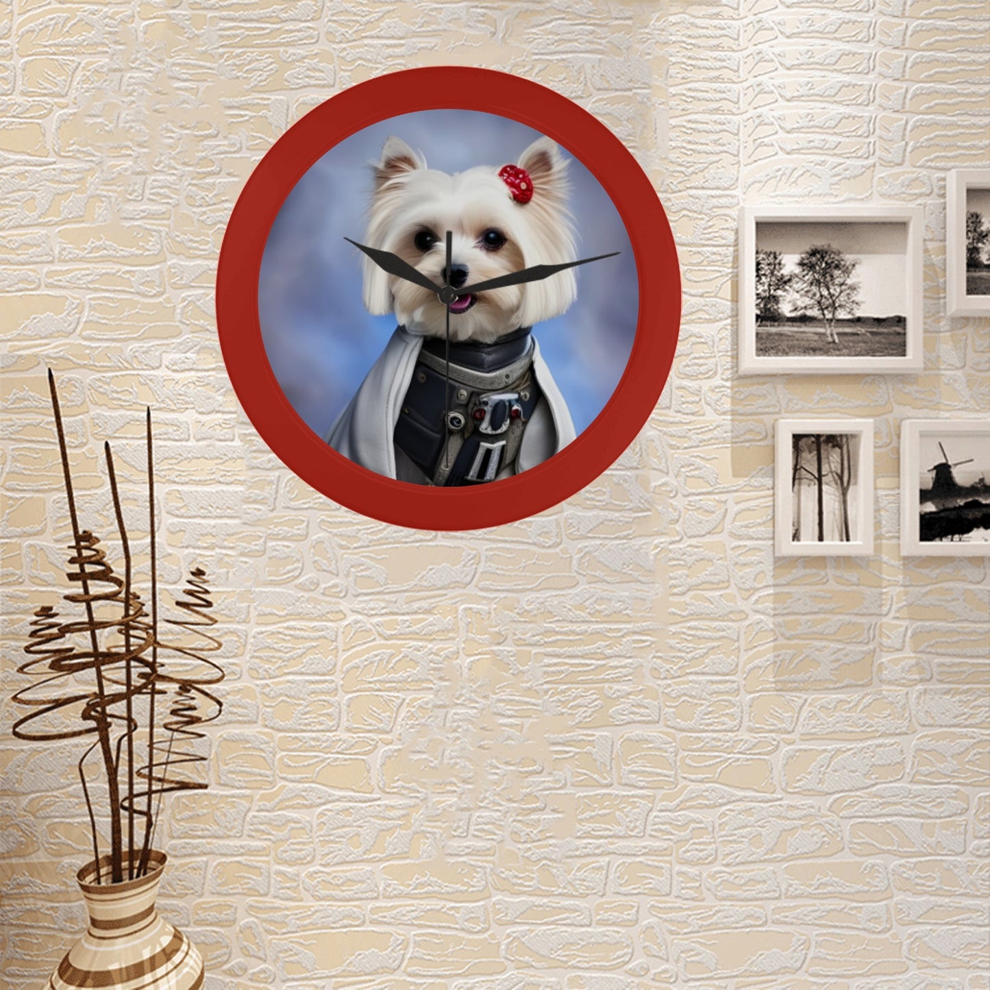 Maltese Dog Star Wars cosplay Inspired Red Plastic Wall Clock